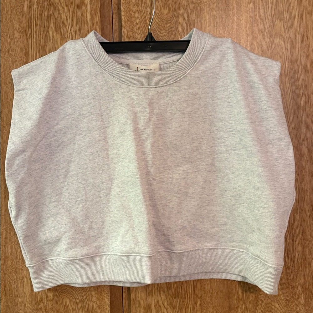 anthropologie grey cropped sleeveless sweatshirt top